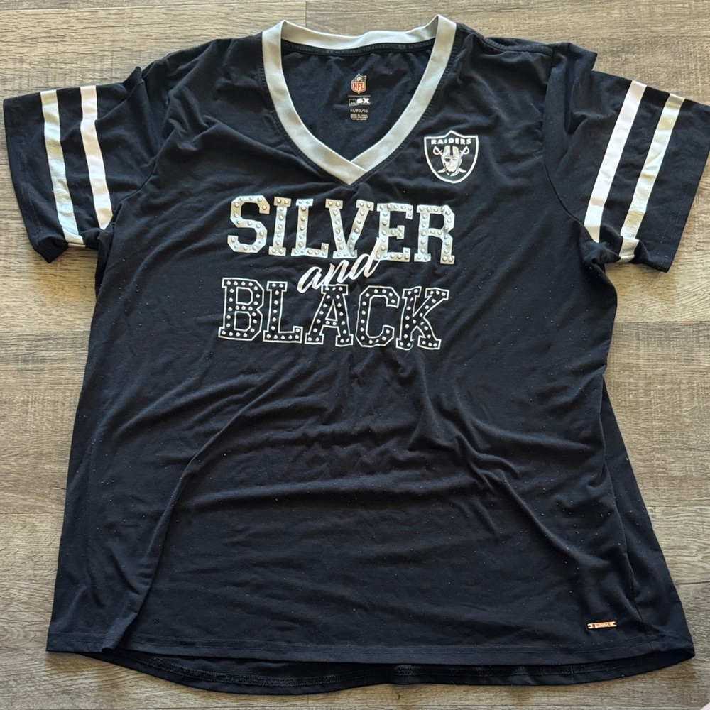 NFL Kids Black V-Neck Tee with Silver Accents